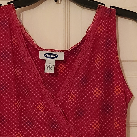 Old Navy Size 10 Fuchsia Pink Dotted Slip Dress Surplice Neck Lace Trim - Picture 3 of 5